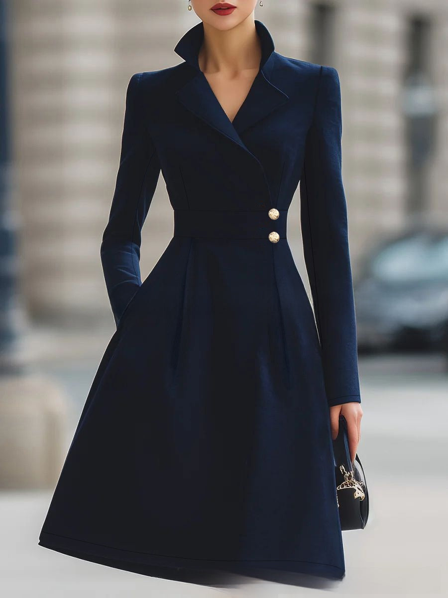Women's French Elegant Slim-Fit A-Line Dress with Pockets