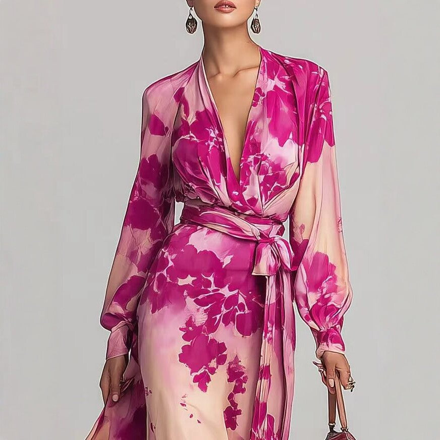 Floral Print Chiffon Tie Waist Dress