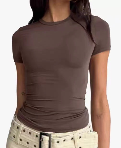 Women Slim Fit Cotton T-Shirt Crew Neck Long Sleeve Solid Color Top