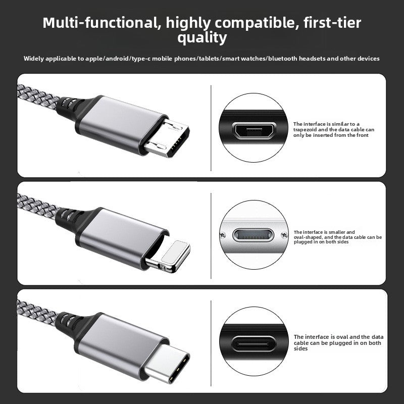 Four-in-One Braided Data Cable with Fast Charging