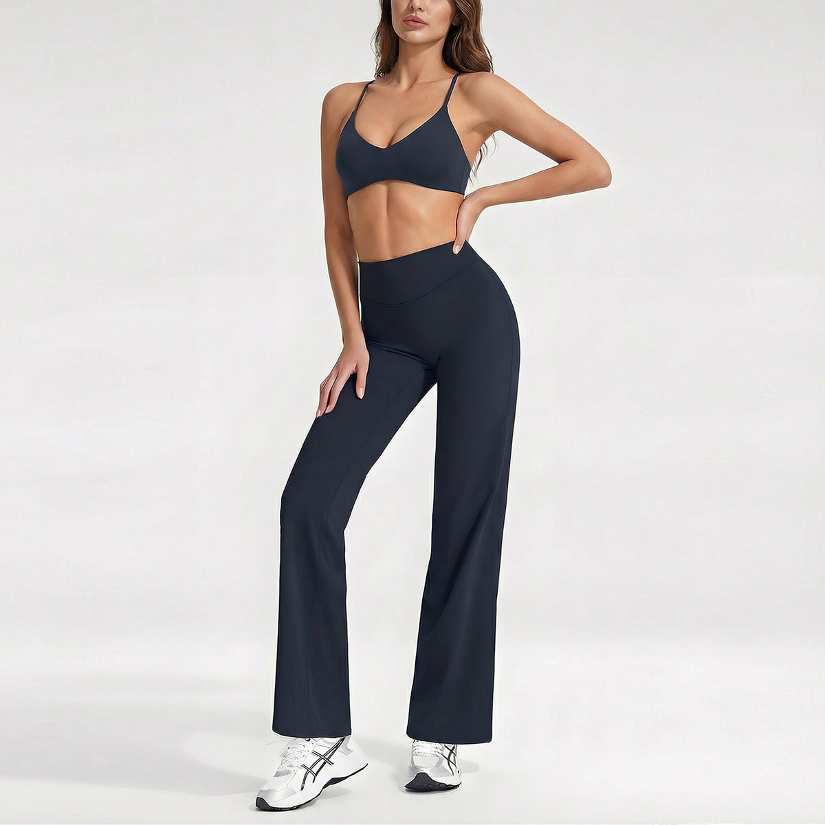 Women's sporty solid-color loose-fitting wide-leg yoga set