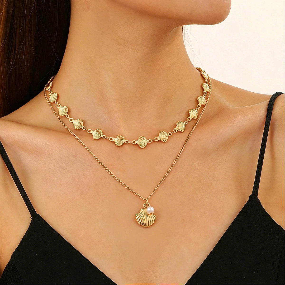 Layered Shell Pearl Starfish Pendant Bohemian Necklace