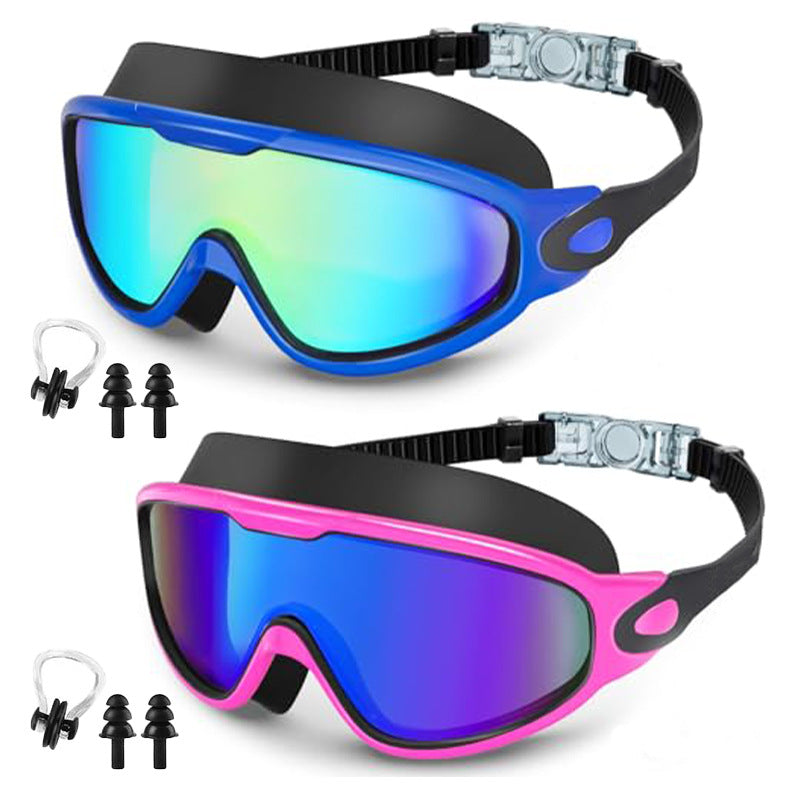 Large Frame Anti-Fog Swimming Goggles with Earplugs