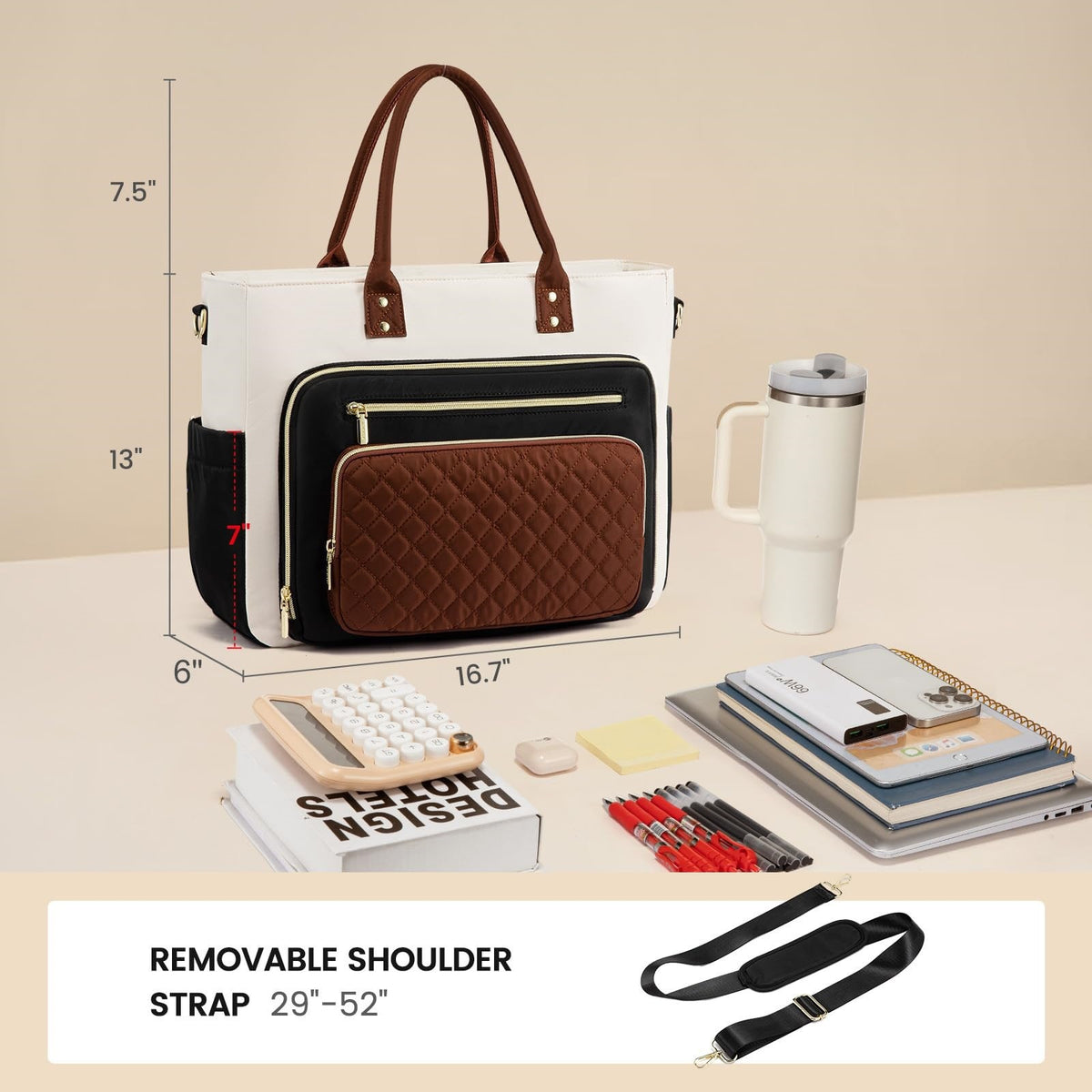 Ladies' Large Capacity Commuter Handbag with Cup Holder