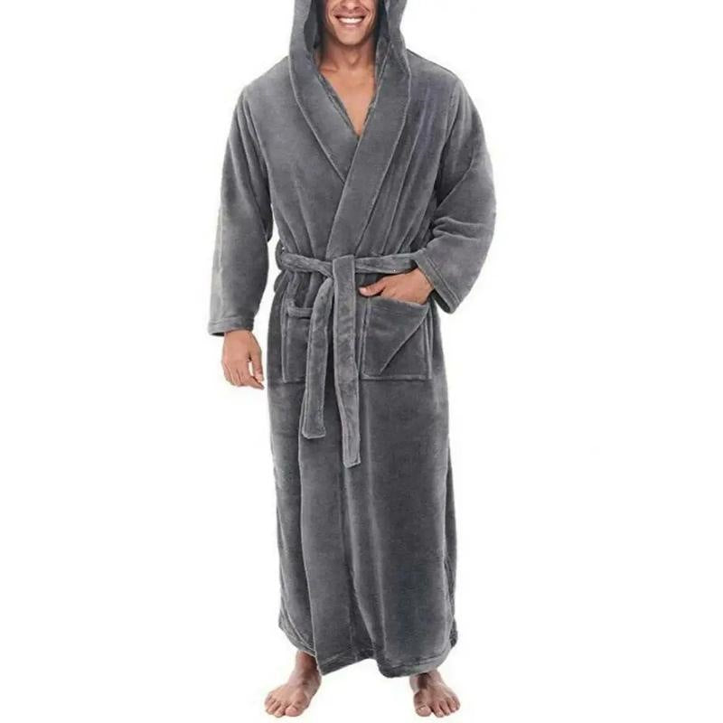 Men's Extra Thick Hooded Nightgown Warm Long Sleeve Robe