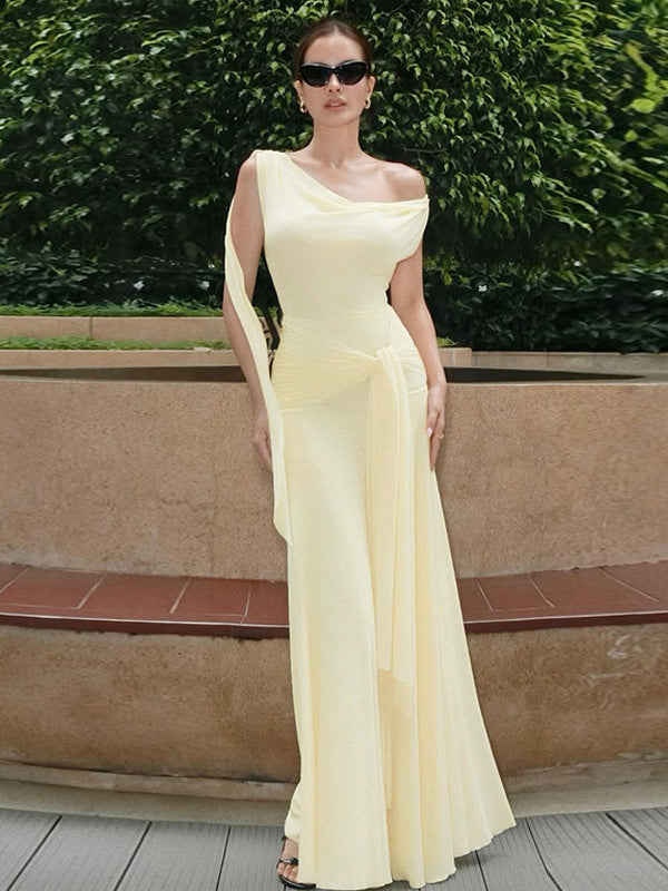 Elegant V-Neck Backless Mesh Long Dress
