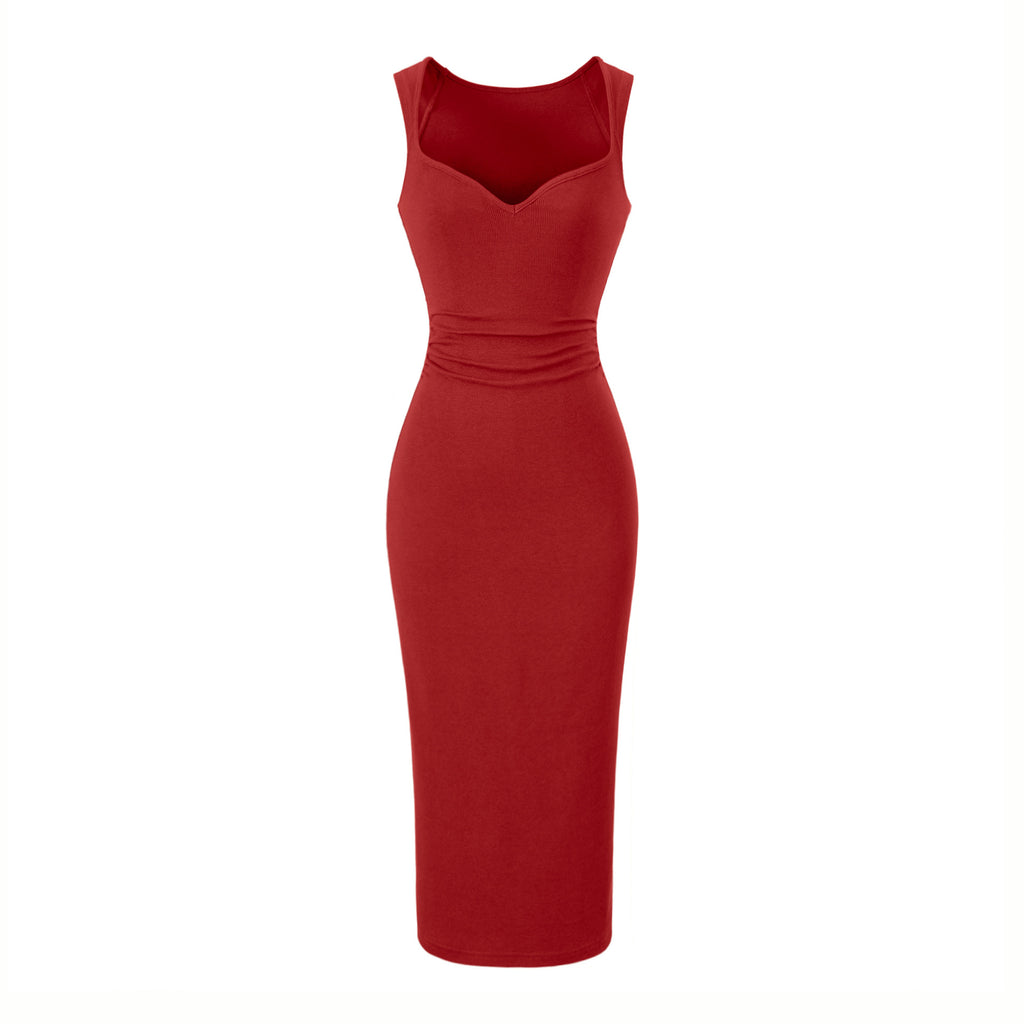 V-neck pleated dress with wide straps