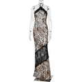 Womens Leopard Print Lace Fishtail Dress