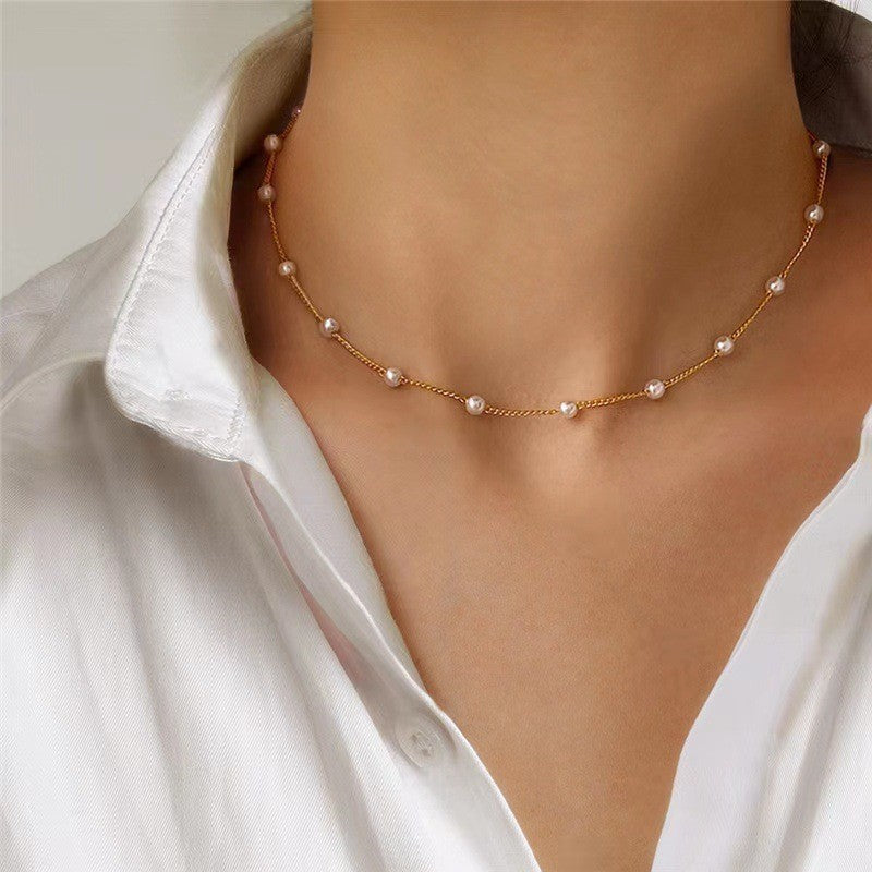 Fashion Imitation Pearl Layered Necklace with Heart Pendant for Women Men