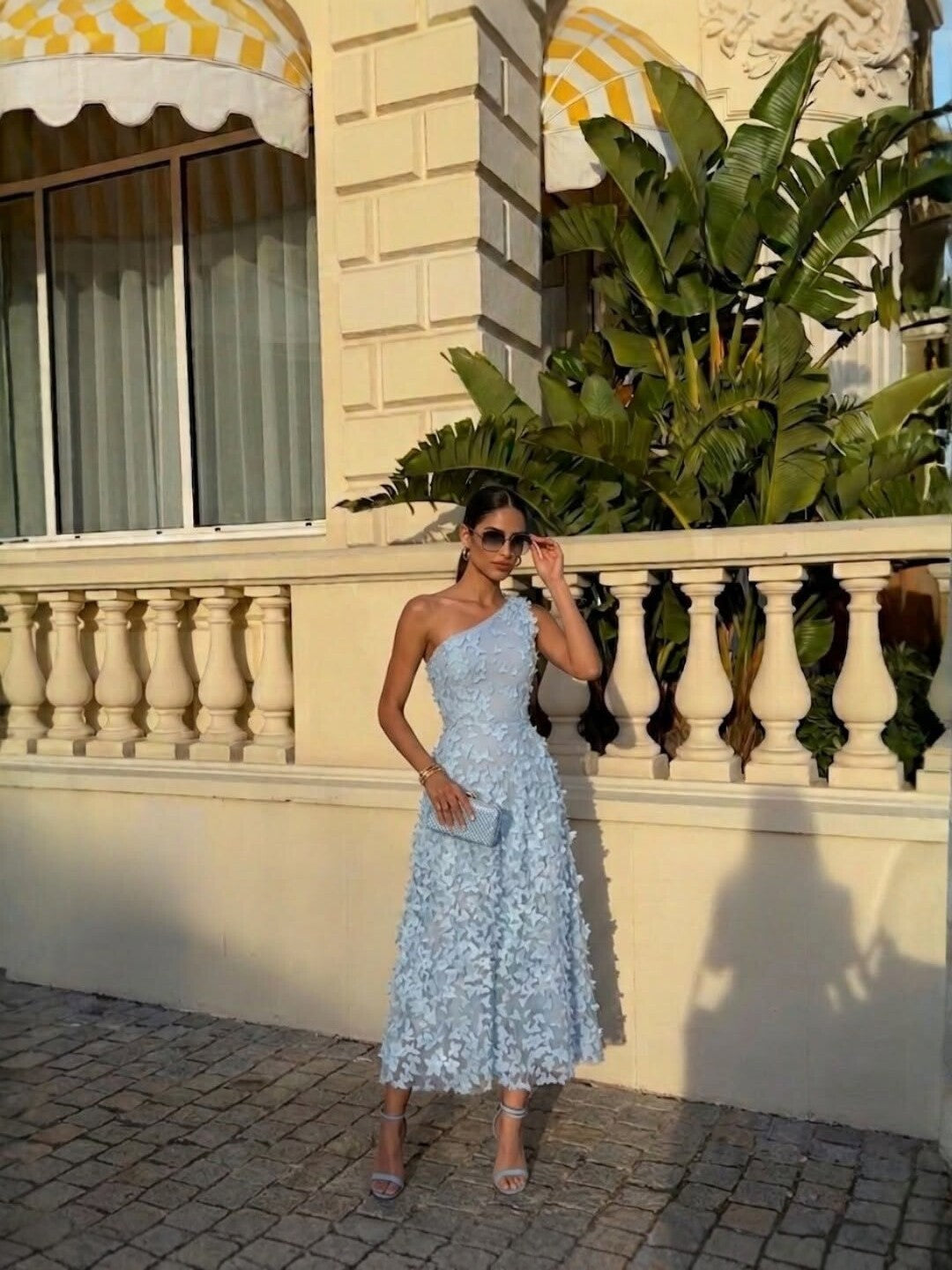 Women's One-Shoulder 3D Floral Embroidery High-Waist Summer Dress