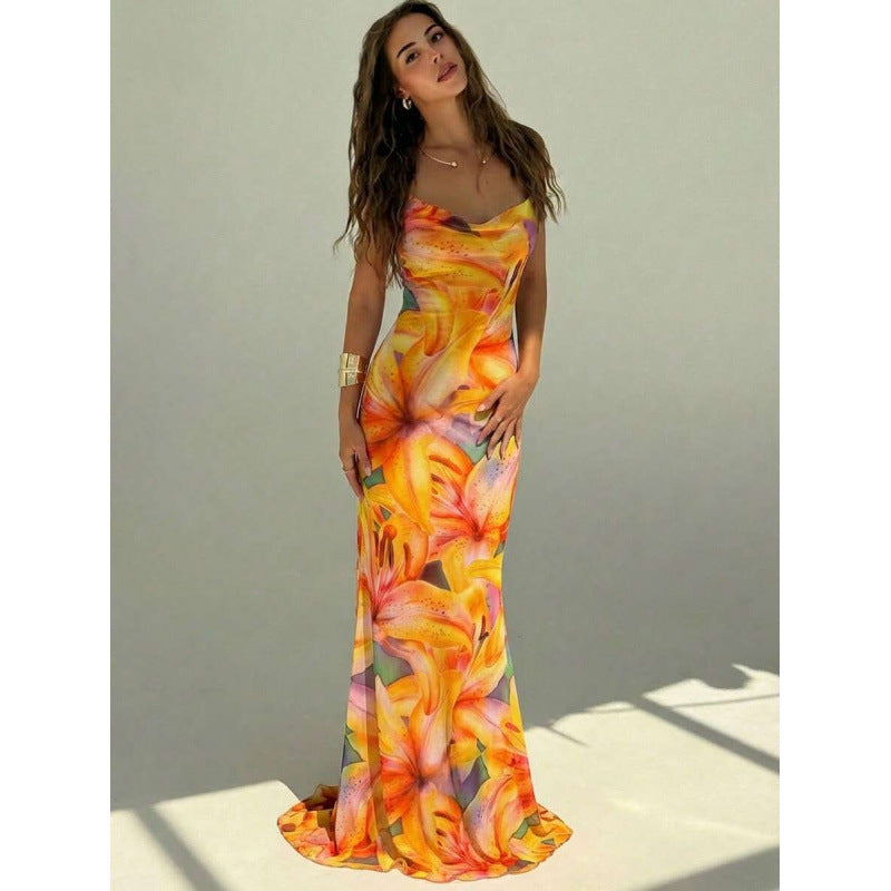 Gradient Print Backless Dress