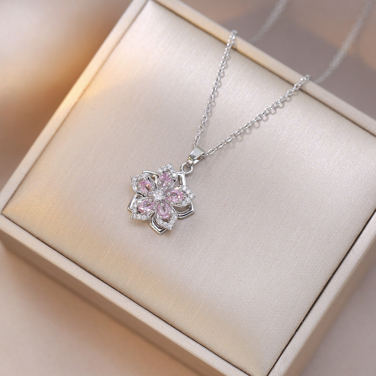 Rotating Bauhinia Flower Zircon Necklace