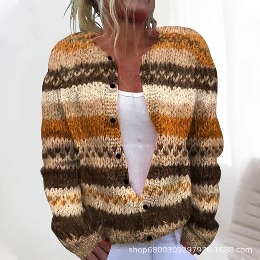 Womens 3D Printed Loose Cardigan