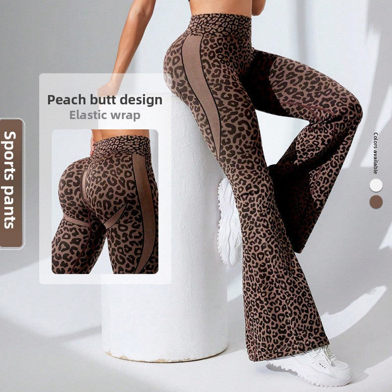 Women's High-Waisted Leopard Print Flared Yoga Pants