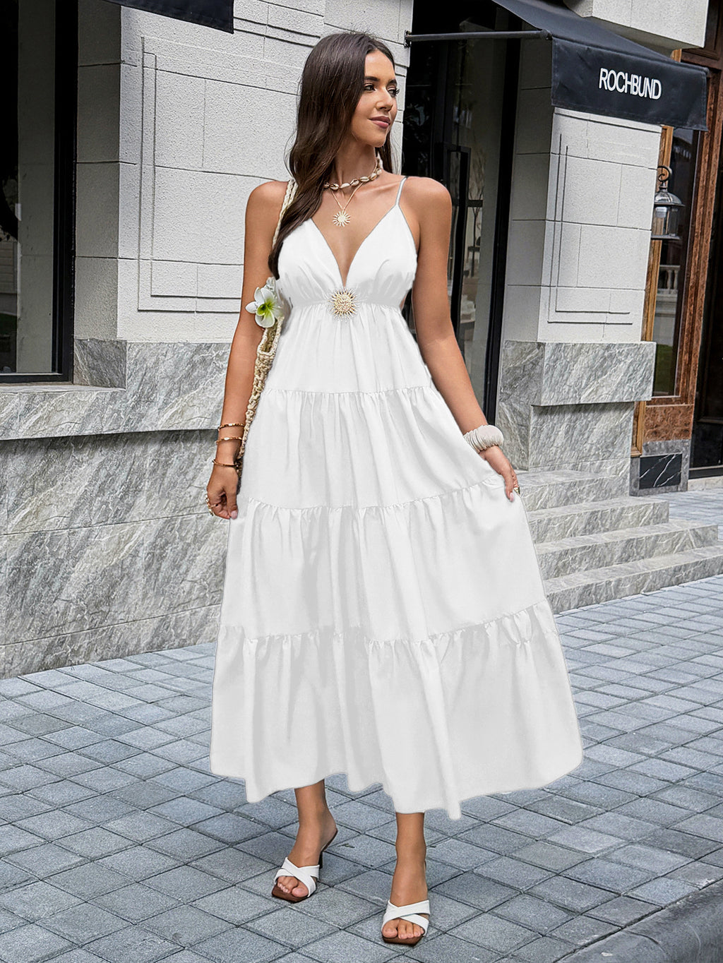 Womens Elegant Spaghetti Strap A-Line Long Dress