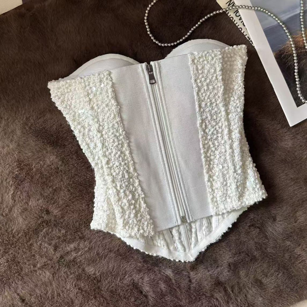 White three-dimensional racerback top