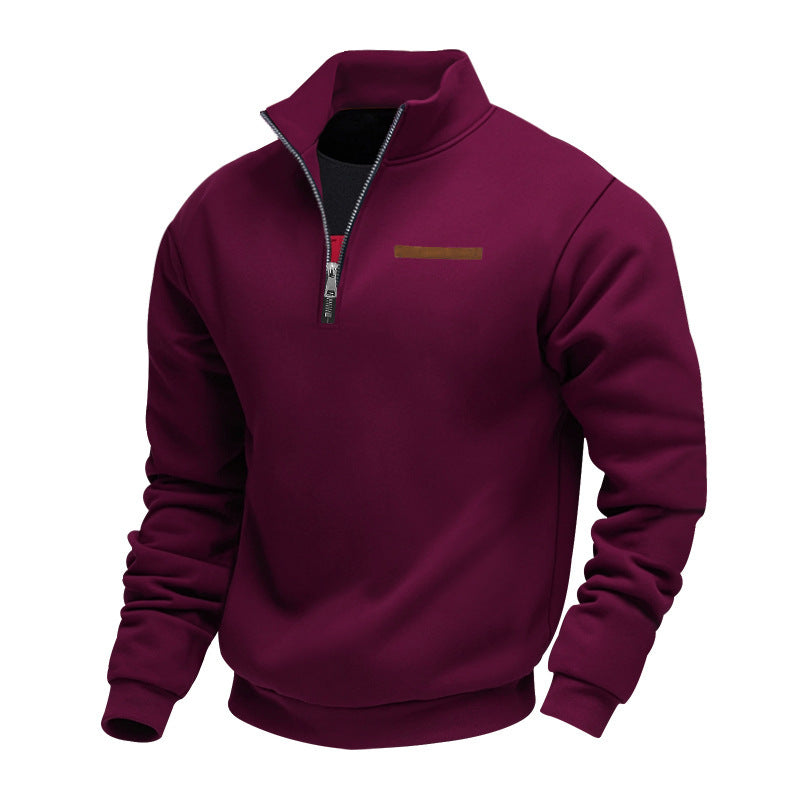 Men's Heavy Fleece Half-Zip Stand Collar Sweatshirt