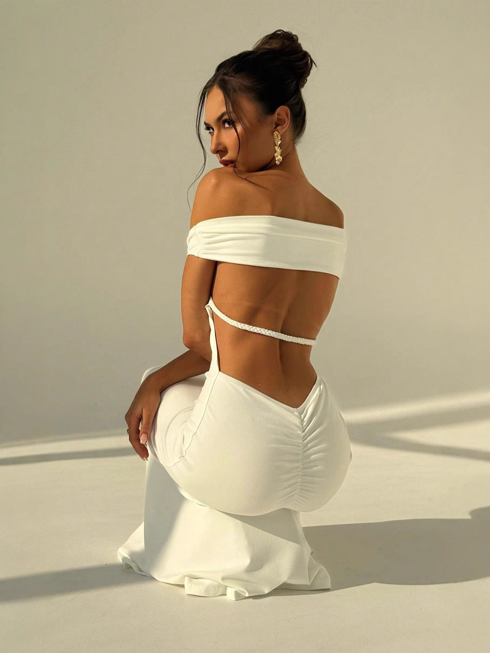 Sleeveless One-Shoulder Backless Slim Fit Long Dress