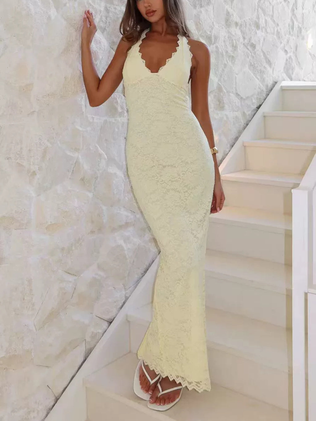Elegant Chiffon Halter Neck Long Dress