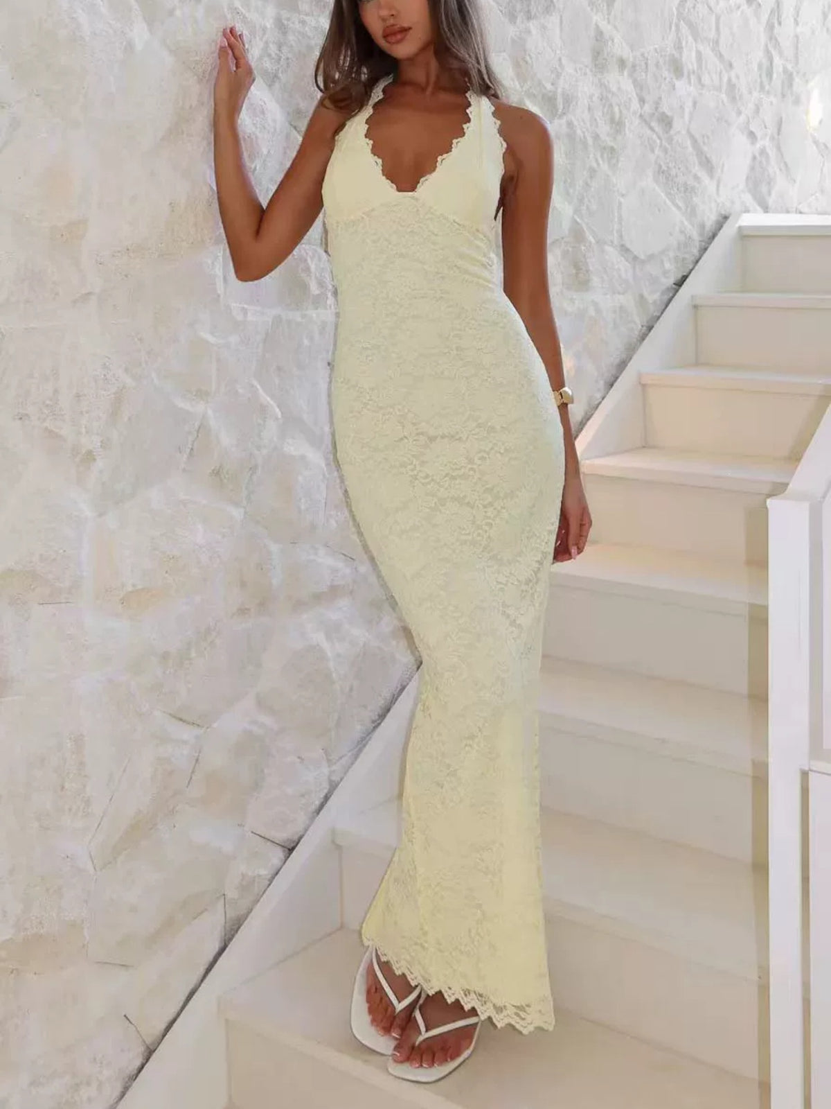 Elegant Chiffon Halter Neck Long Dress