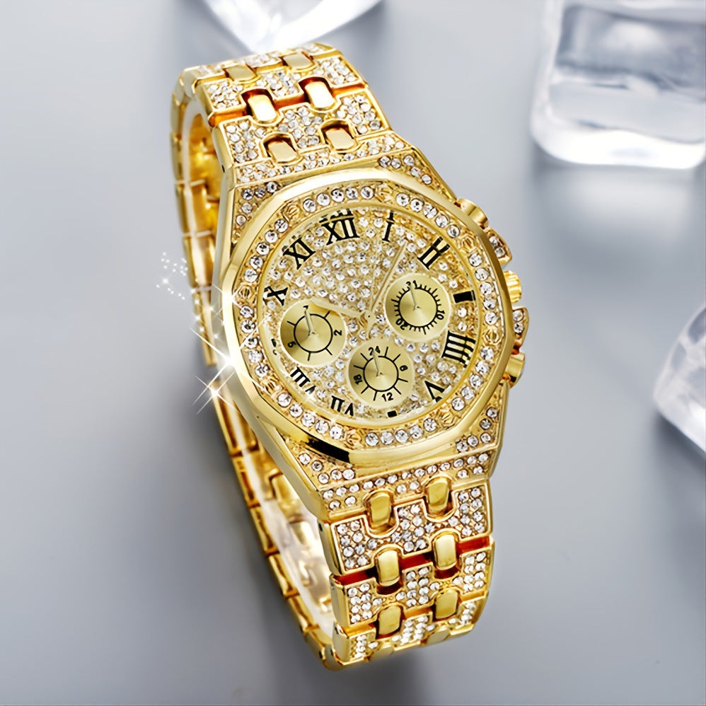 Diamond Imitation Three-Eye Quartz Watch