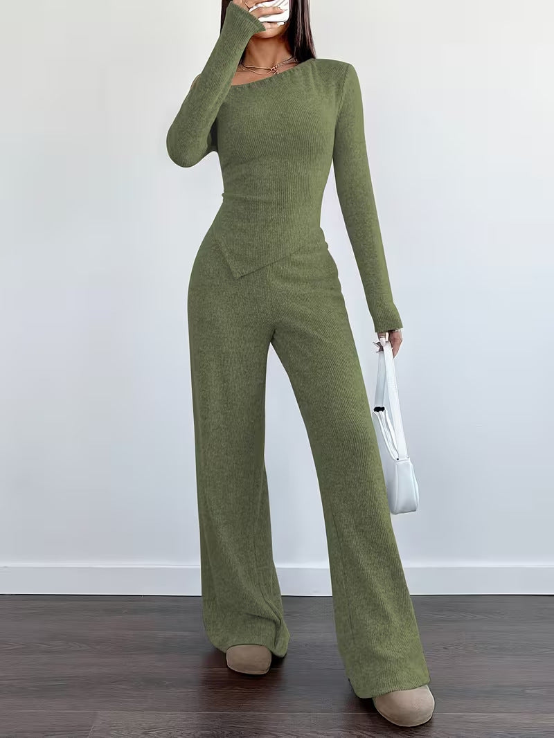 Women One Shoulder Knitted Top and Pants