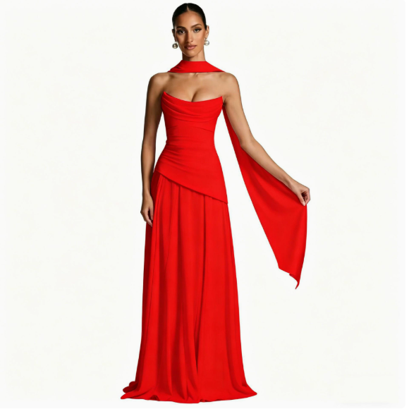 Strappy Slim-Fit Tube Evening Dress
