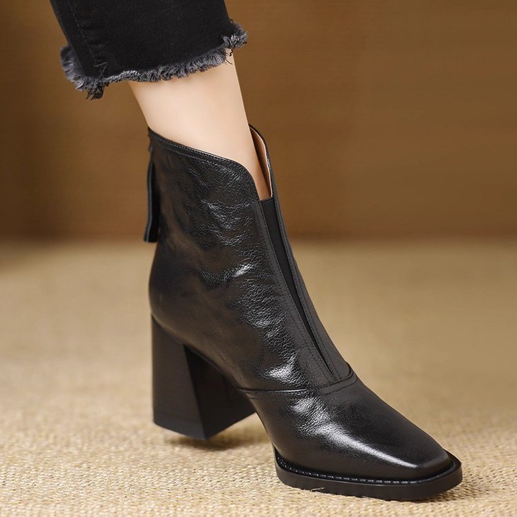 Women Retro Square Toe Ankle Boots