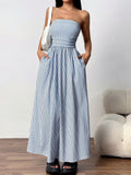 Tube Top Flap Pocket A-Line Dress