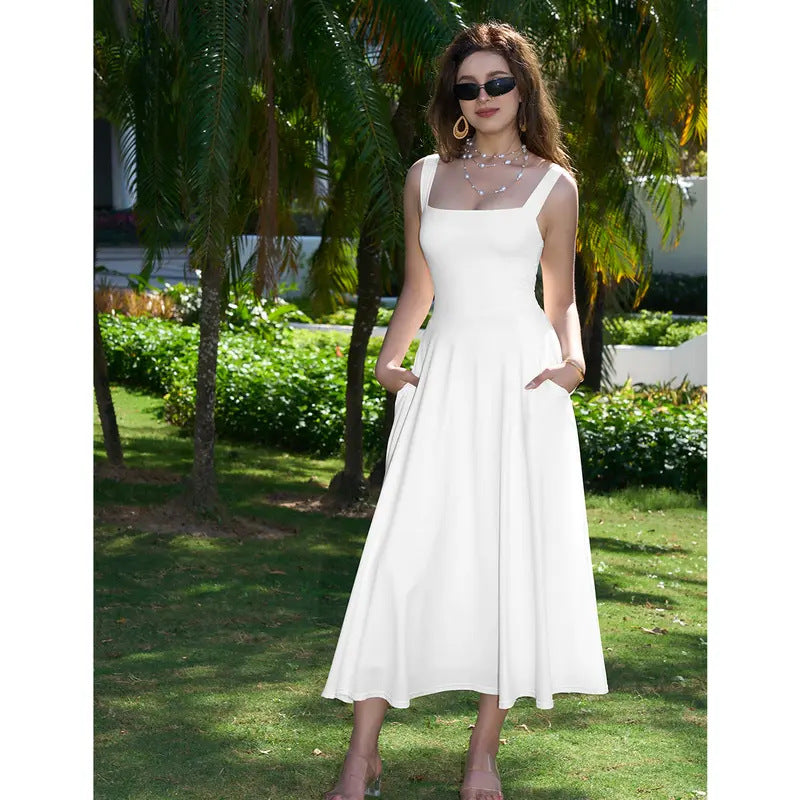Elegant Sleeveless A-Line Dress with Adjustable Waist
