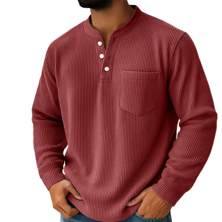 Mens Corduroy Henley Long Sleeve Polo Shirt