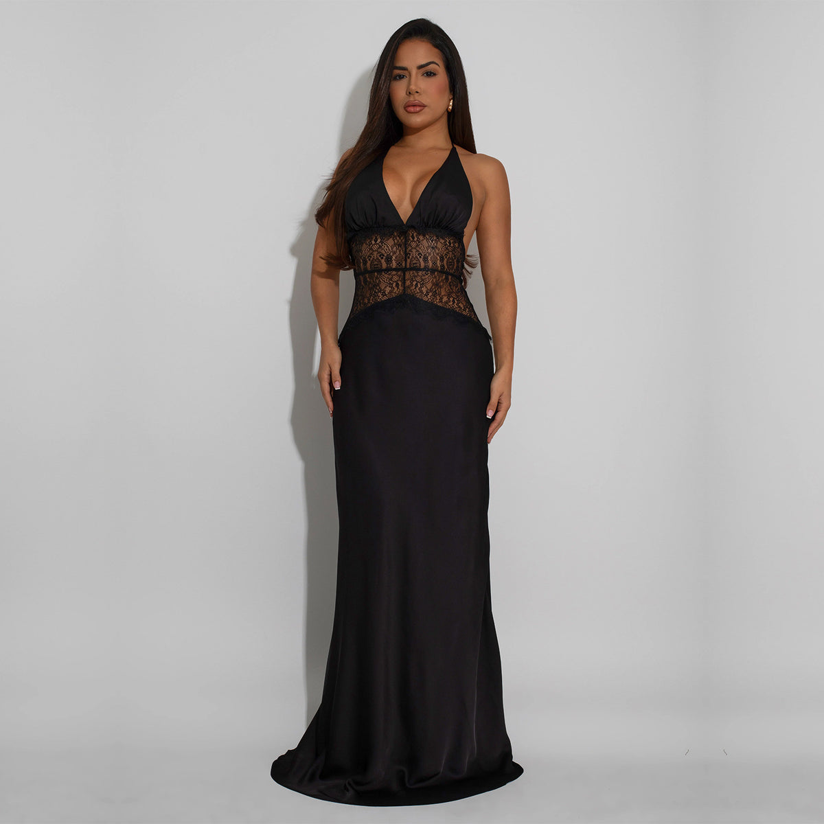 Elegant lace V-neck backless sleeveless long dress