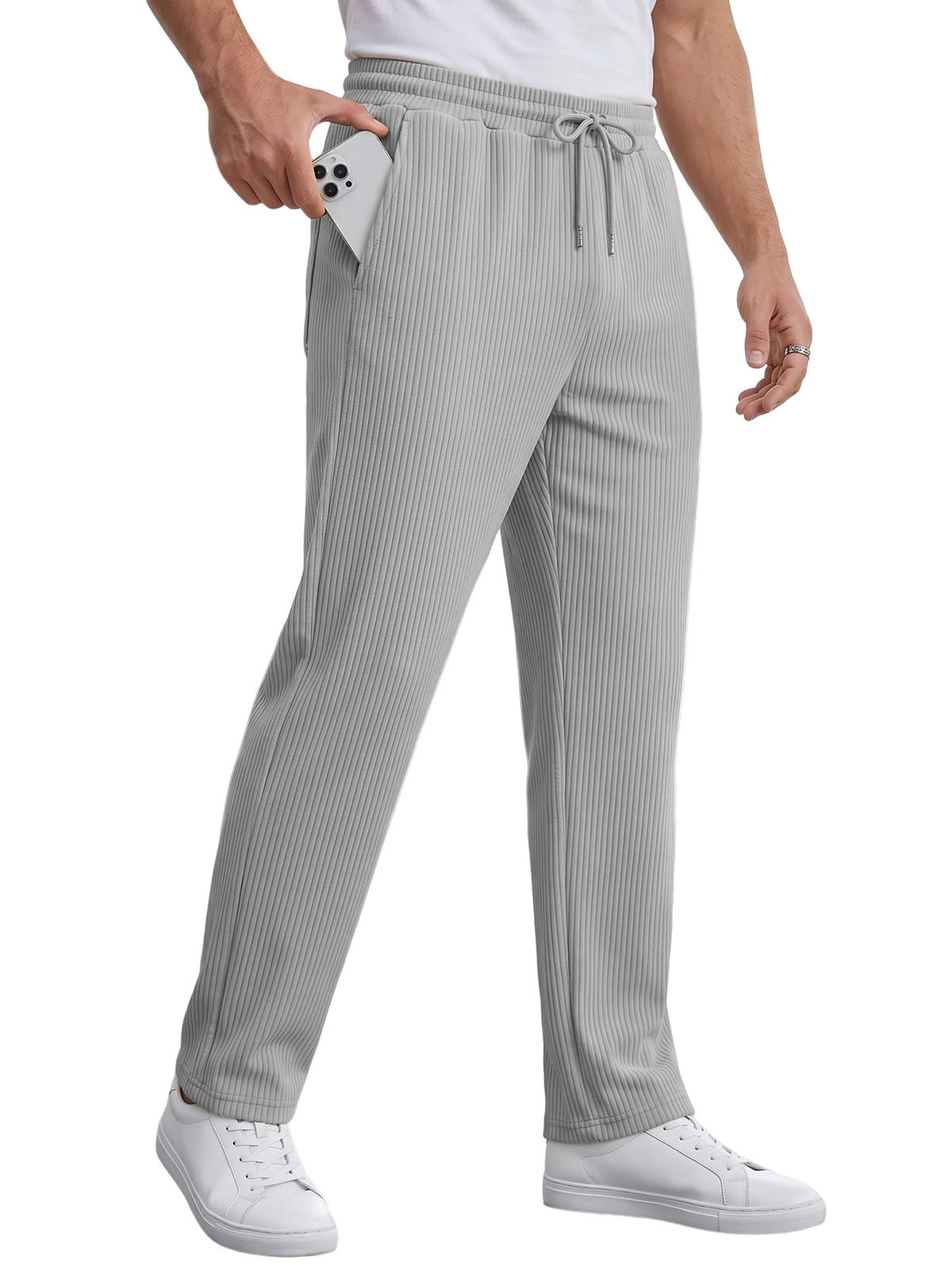 Men's Striped High Waist Wide Leg Straight Pants Casual Trousers
