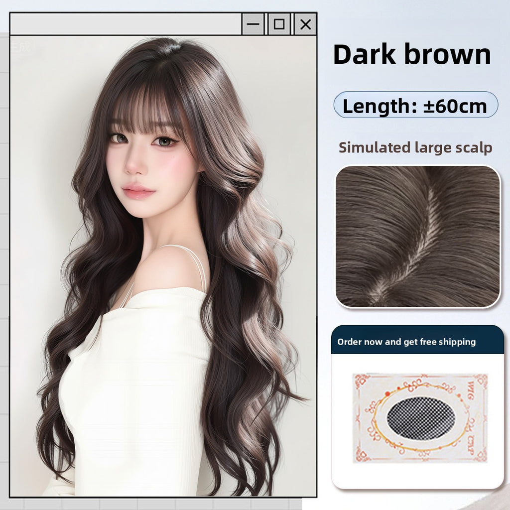 Long Wavy Wig with Bangs Korean Style