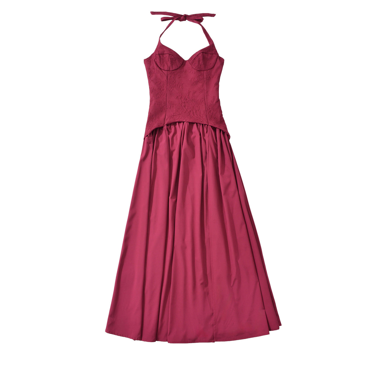 French-Style Halter Neck Lace Spliced Long Dress with Slit