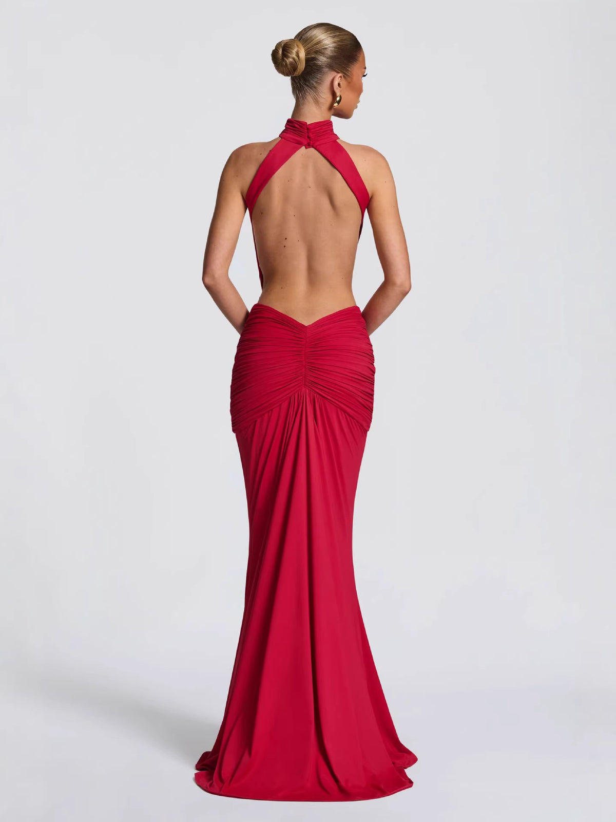 Halter Neck Pleated Long Dress