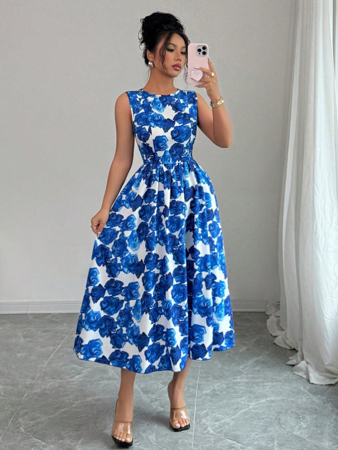 Floral Print Sleeveless A-Line Dress