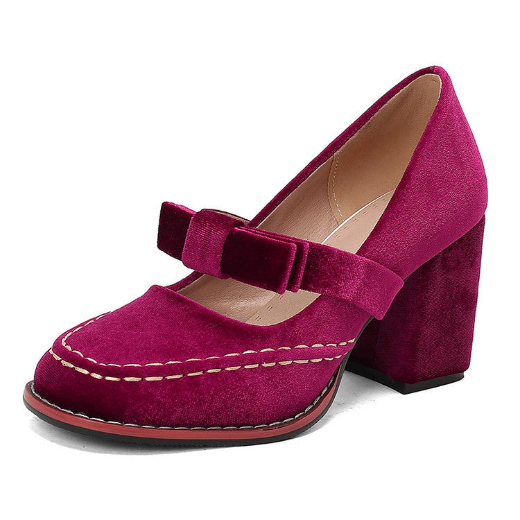 Fashion High Heels with Bowknot Slip On Round Toe Pumps