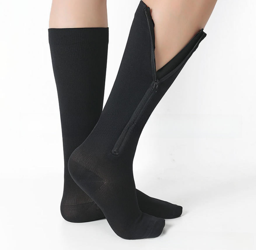 Zipper Mid-Calf Compression Socks for Travel Sports Anti-Slip