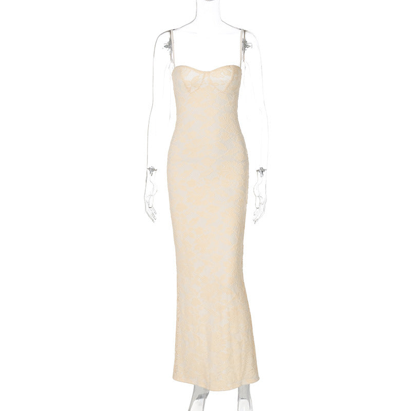 Lace Patchwork Strappy Backless Slip Dress
