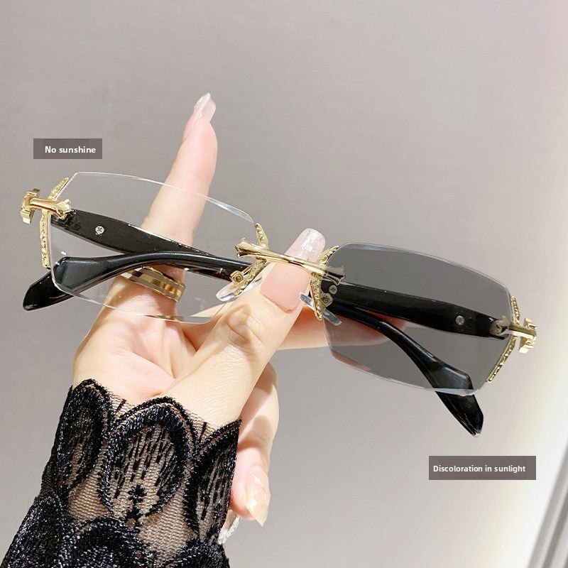 Photochromic Anti-Blue Light Glasses Rimless Metal Frame