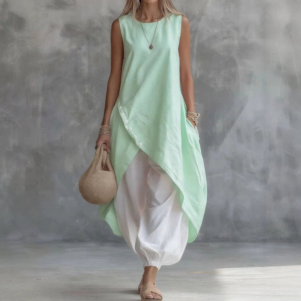 Sleeveless Loose Pocket Midi Skirt