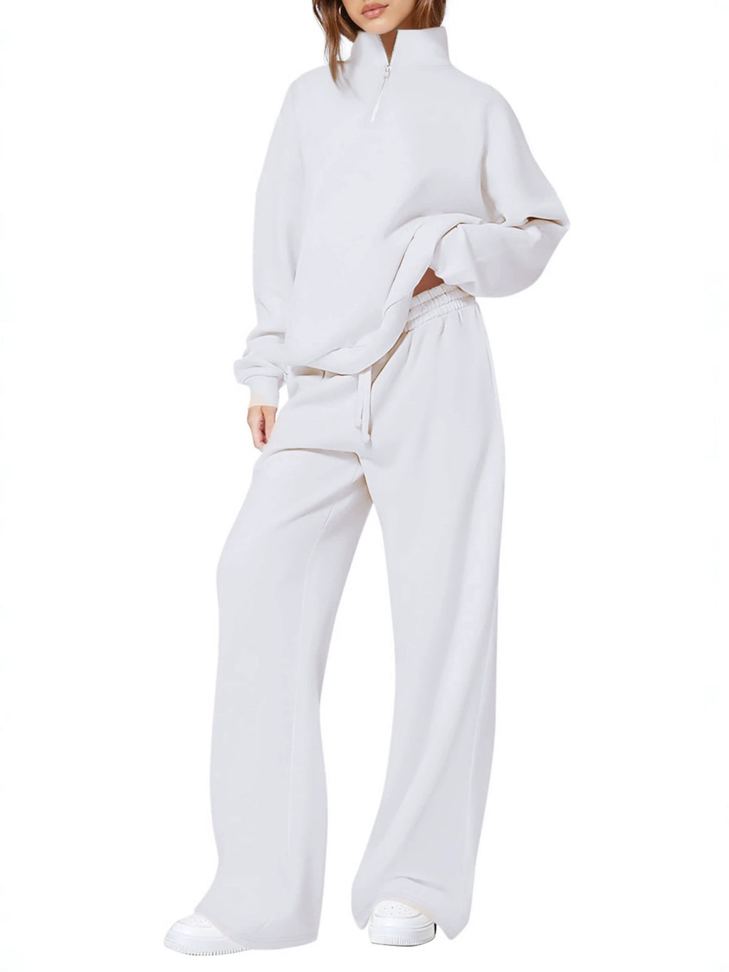 Standing collar half-zip long-sleeved pants