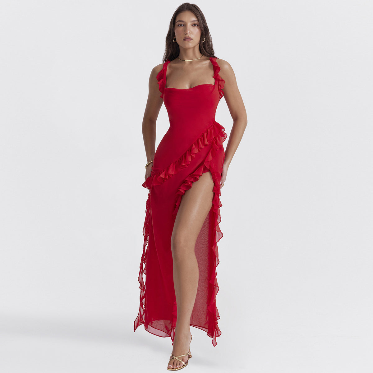 Elegant Slit Spaghetti Strap Dress