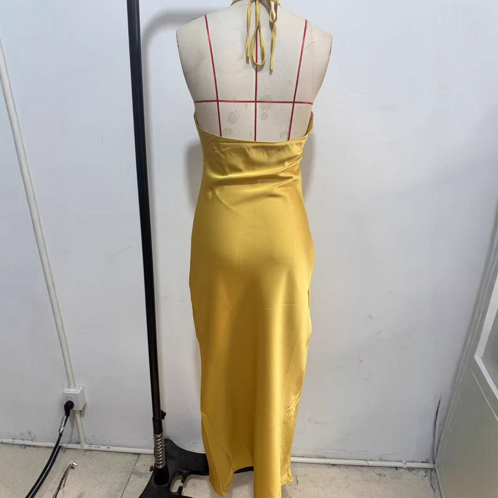 Halter Neck Rhinestone Flower Dress