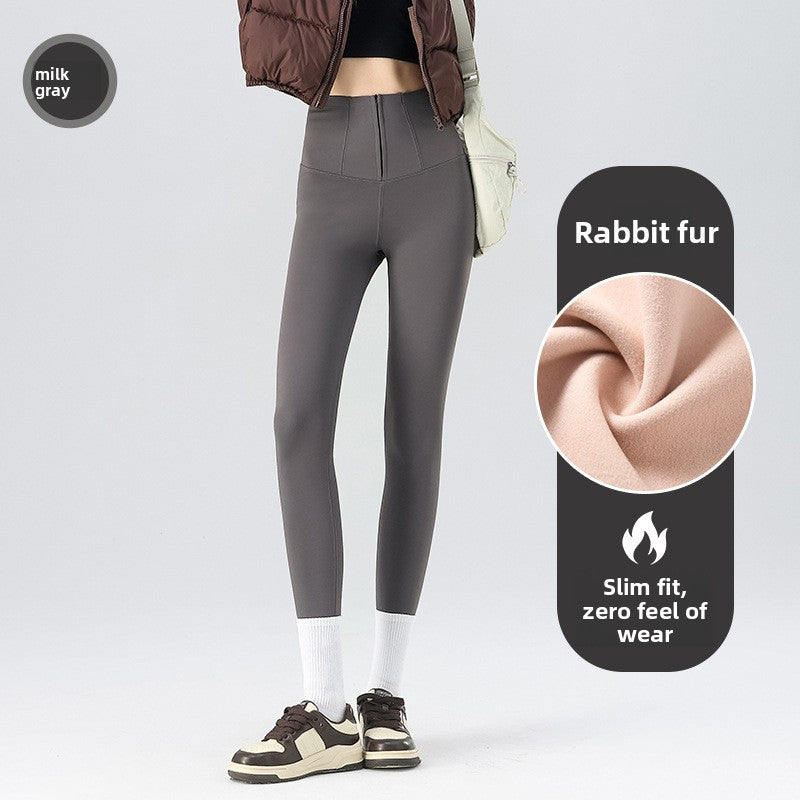 Women's high-waisted zipper cinched-in sharkskin pants