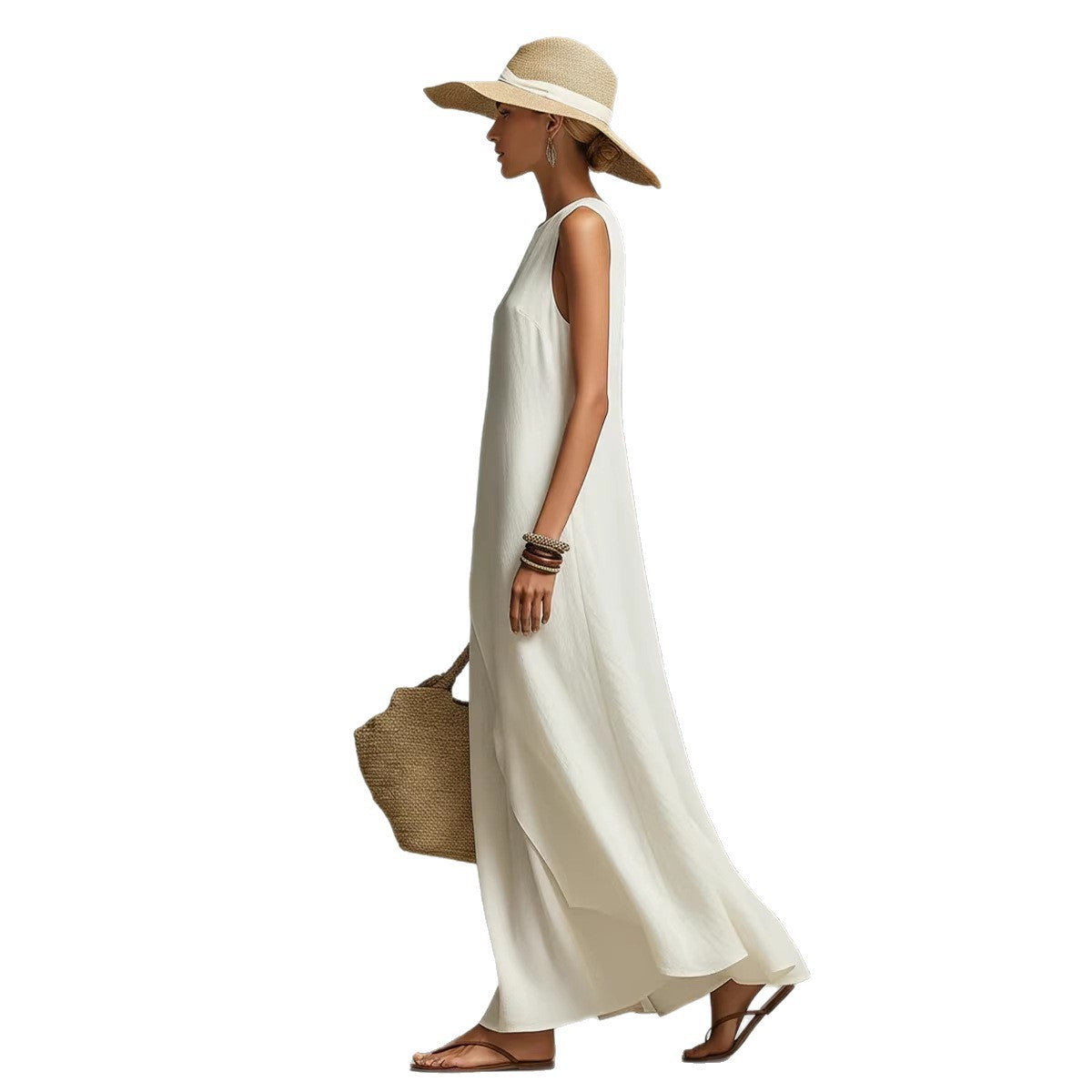 Sleeveless Asymmetrical Hem Cotton Linen Dress