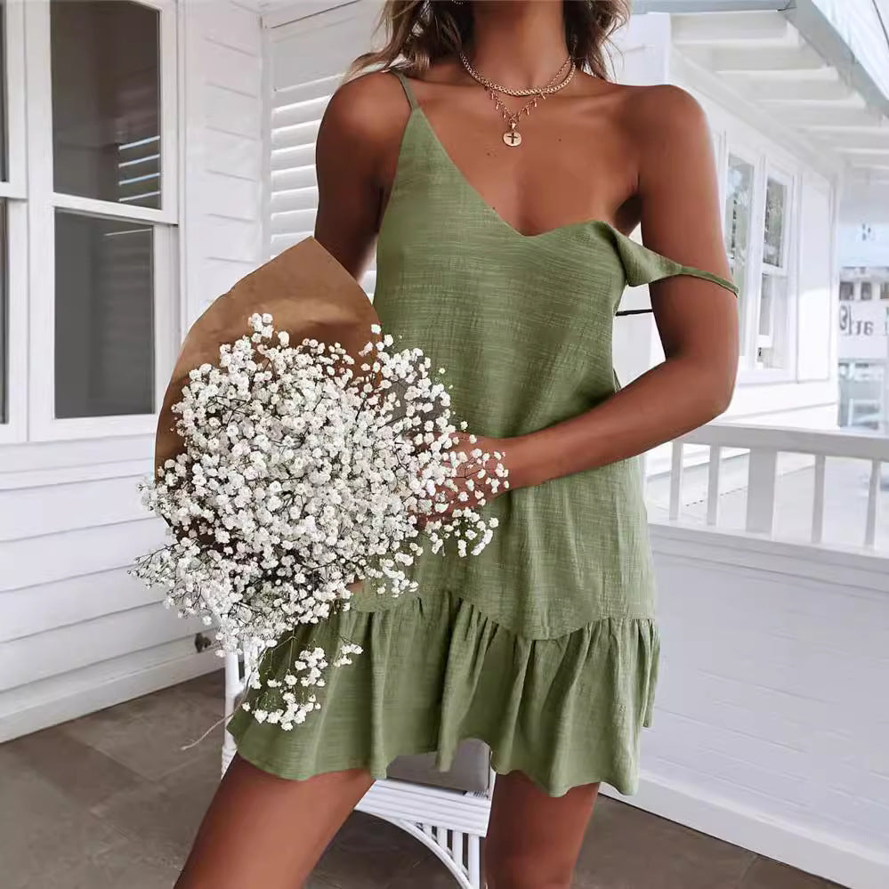 Women's V Neck Backless Suspender Dress