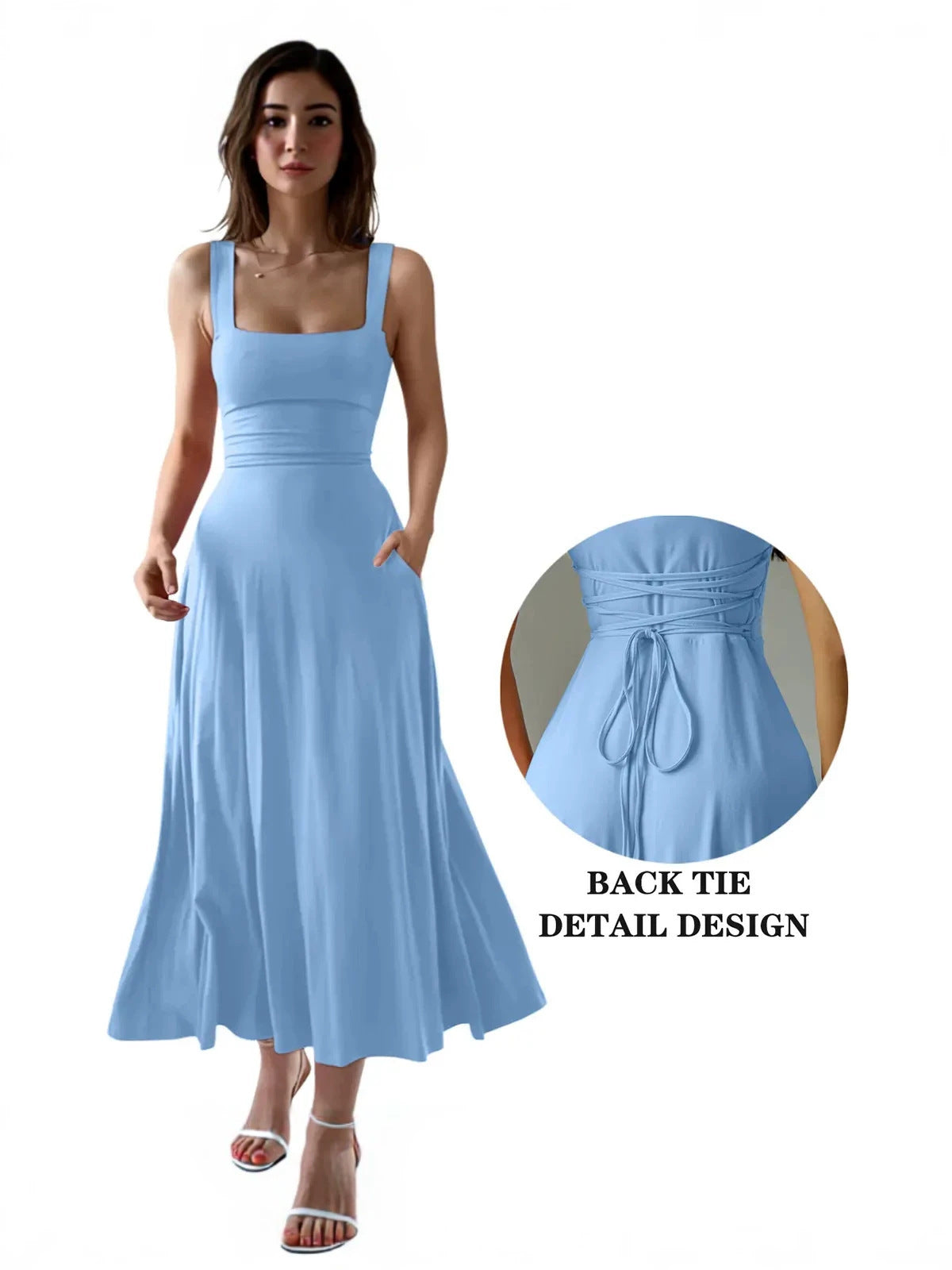 Elegant Sleeveless A-Line Long Dress with Adjustable Waist