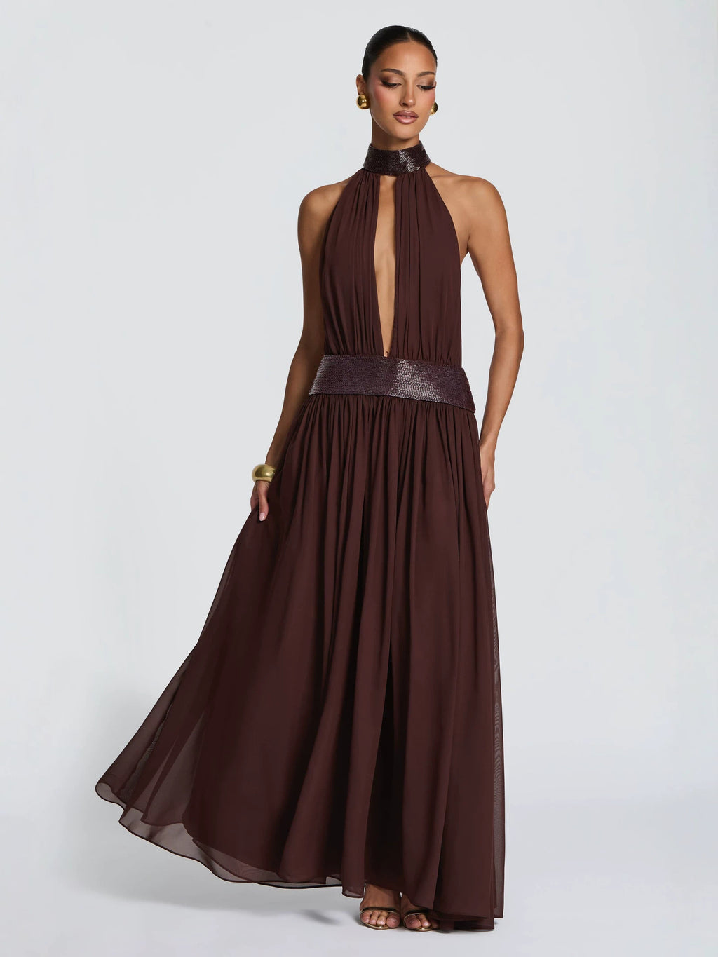Backless sleeveless long chiffon dress